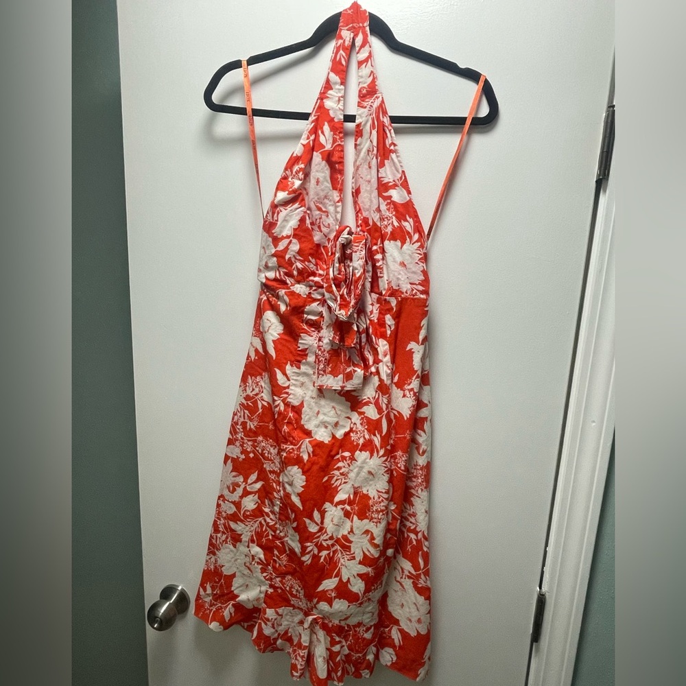 Red and White Floral Halter Dress